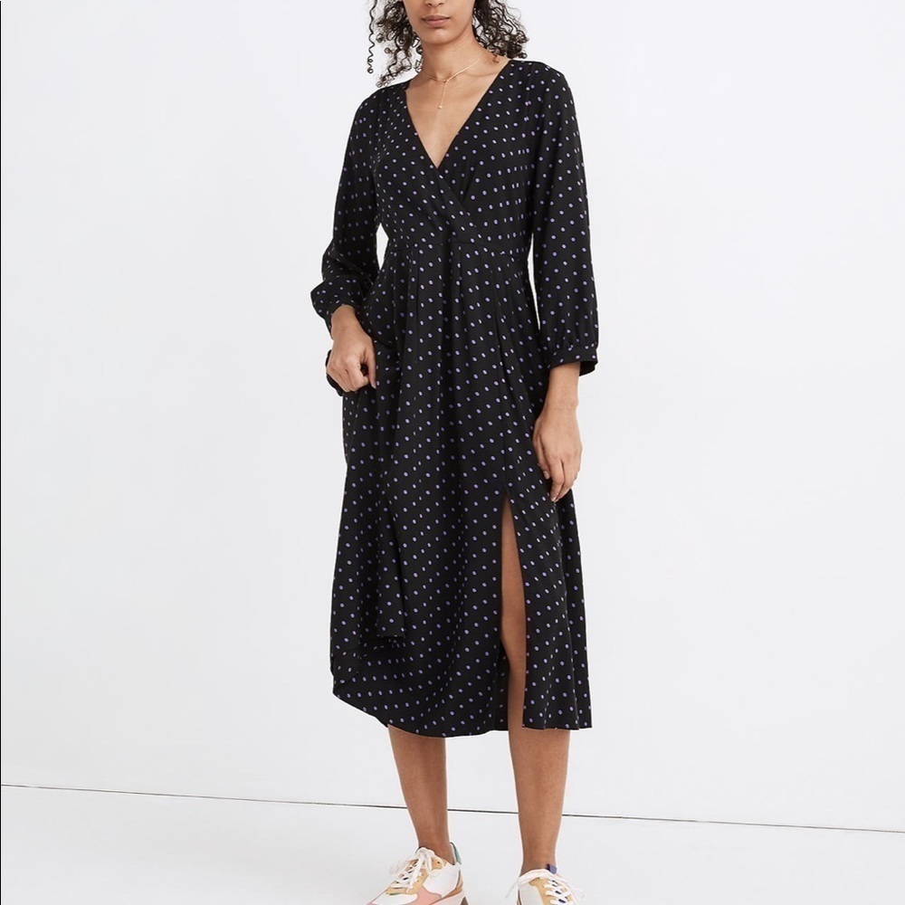 Madewell Faux-Wrap Midi Dress in Polka Dot